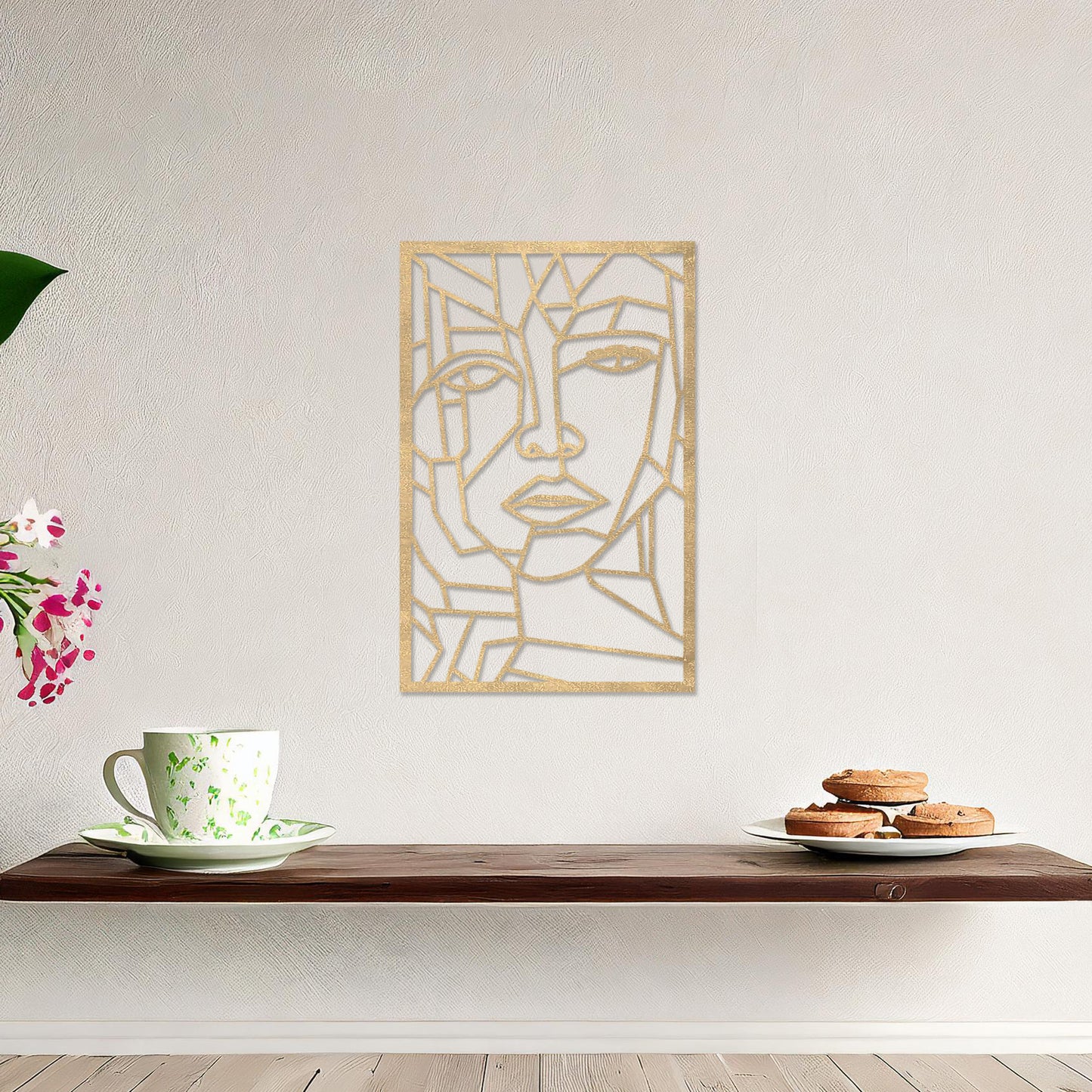 Geometric Womans Face Wooden Line Wall Art - Modernist Portrait Panel