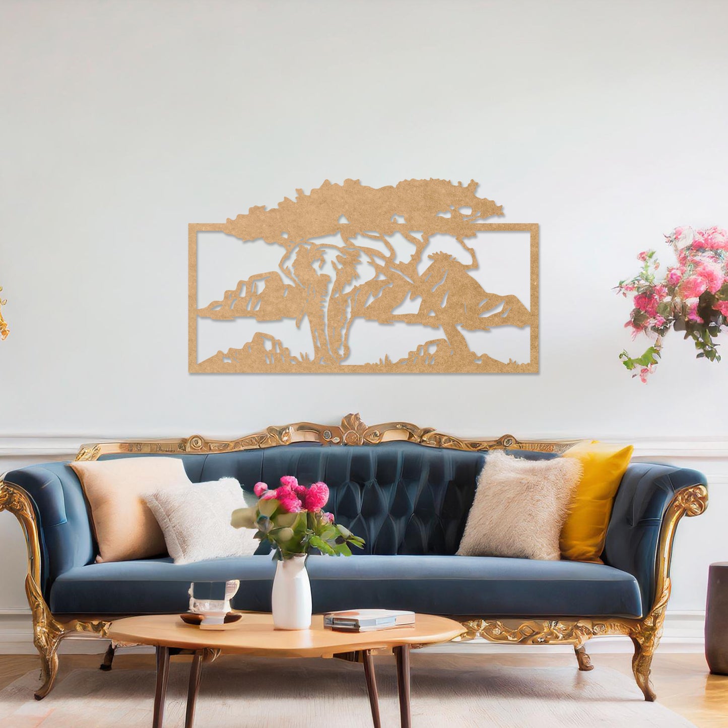 Modern African Elephant Wooden Wall Art - Serene Tree Setting Decor