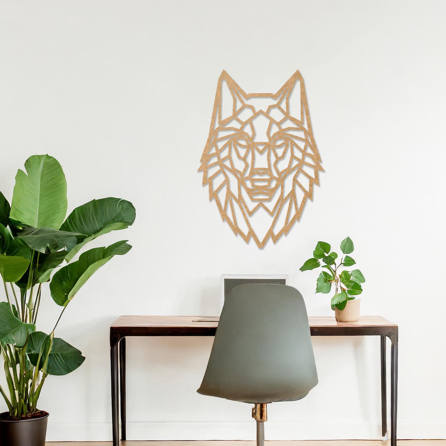 Geometric Wolf Wooden Wall Art - Abstract Animal Design, Contemporary Decor