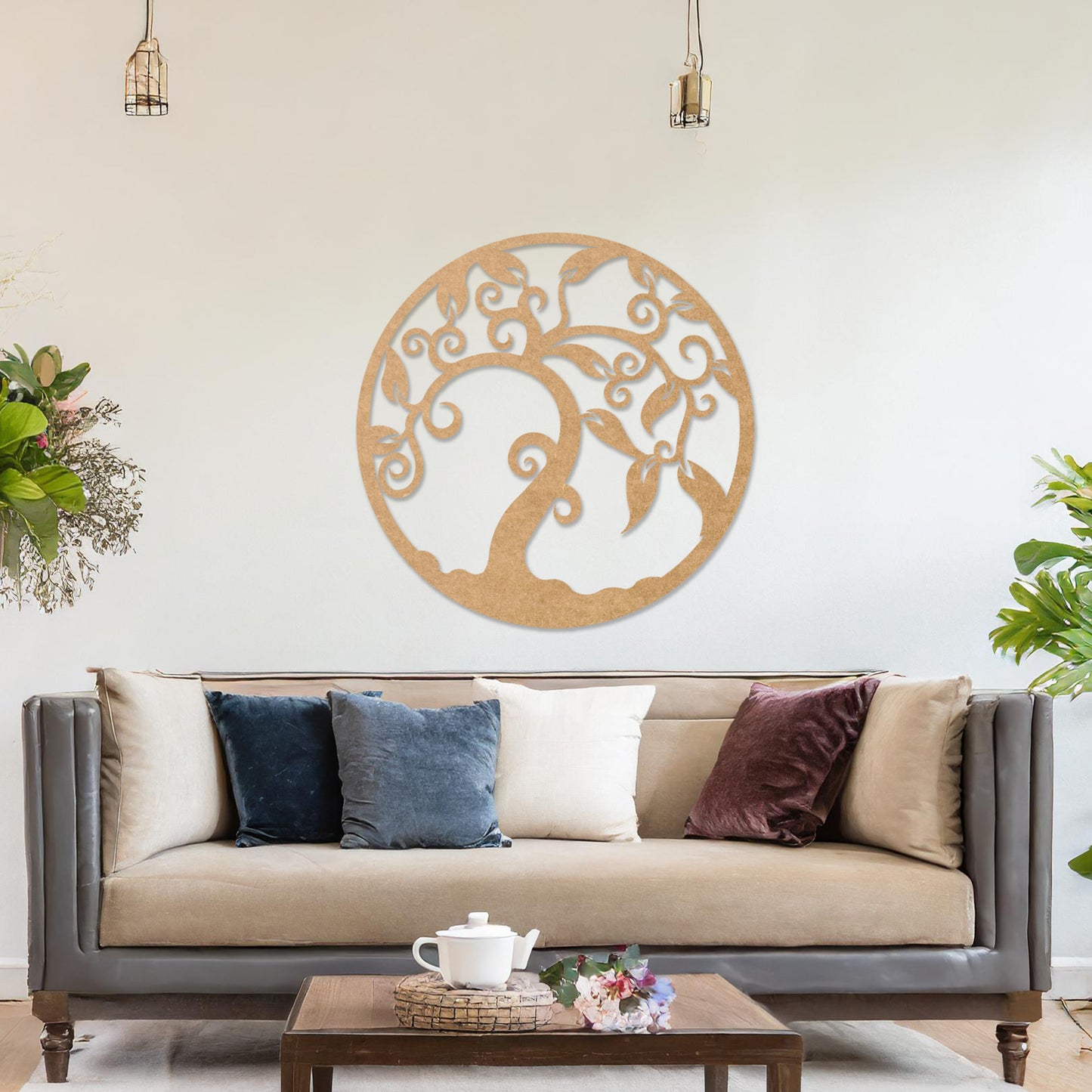 Wooden Tree of Life Wall Art Round Hanging Contemporary Living Room Art