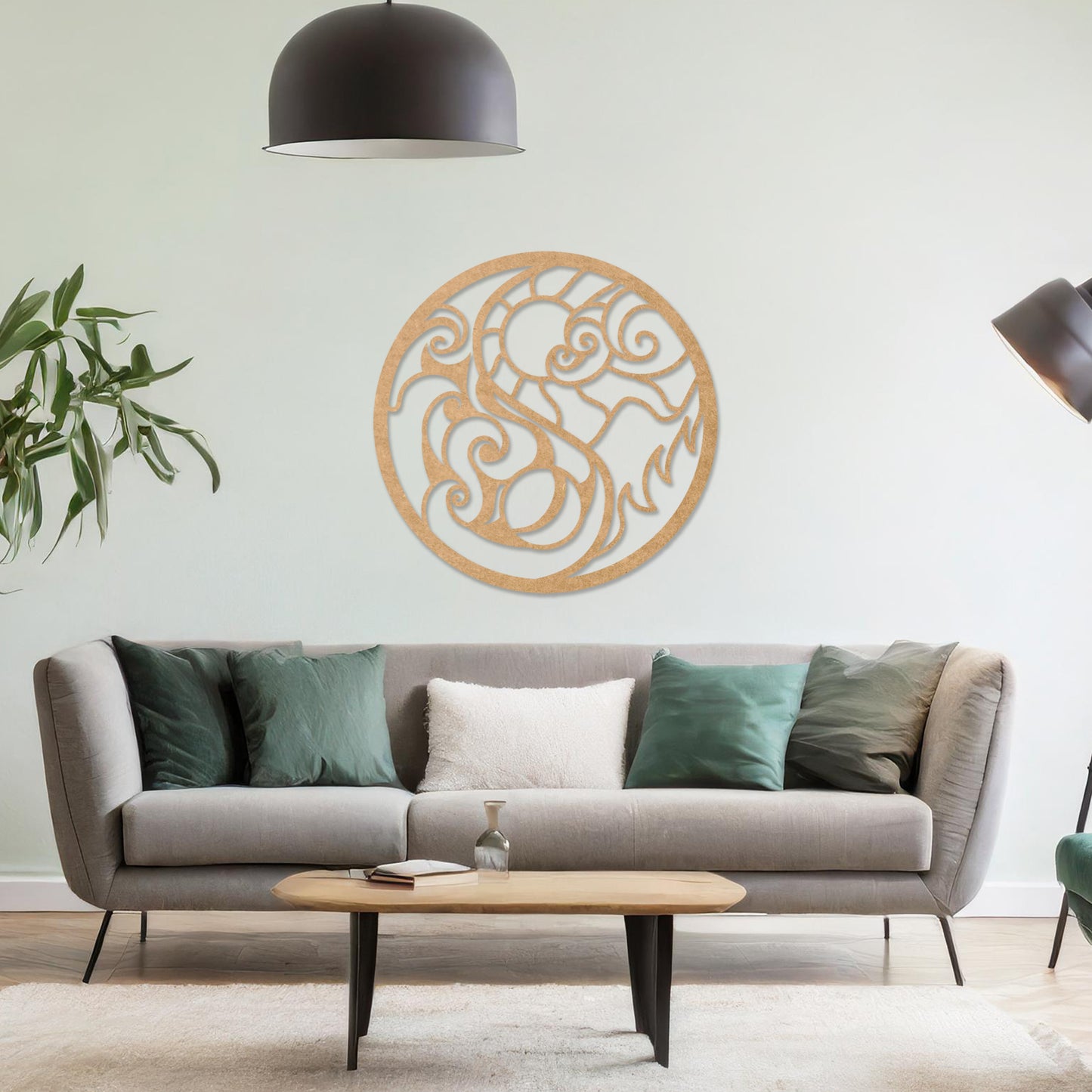 Sun and Waves Circular Swirls Wooden Wall Art - Elemental Decor