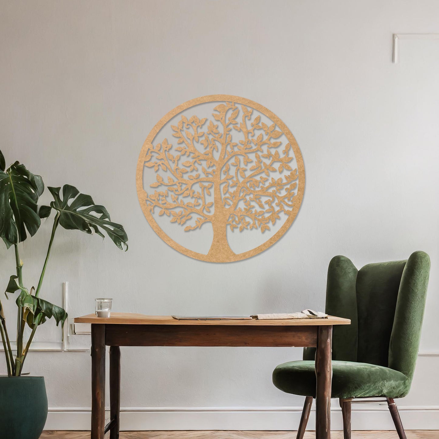 Round Wooden Tree of Life Wall Art, Spring Bloom Tree Wall Decor, Modern Art