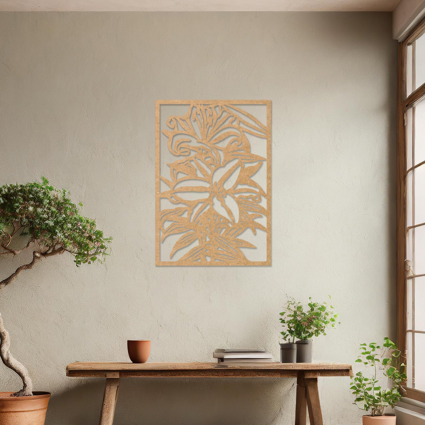 Lily Bloom Wooden Wall Hanging Art - Sophisticated Floral Carving for Any Room