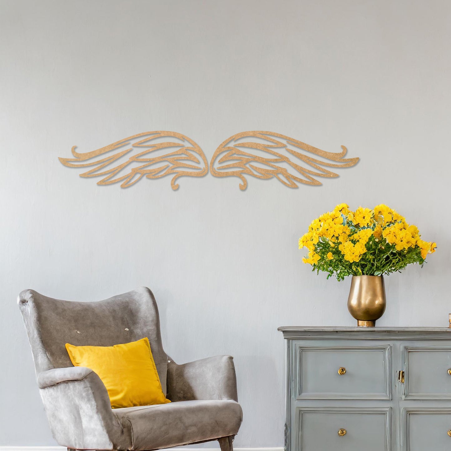 Angelic Feathered Wings Wooden Wall Art Set - Serene Bedroom Decor