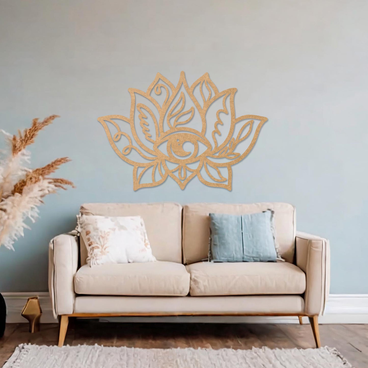 Spiritual Lotus and Eye Wooden Wall Art - Symbolic Floral Design Wall Decor