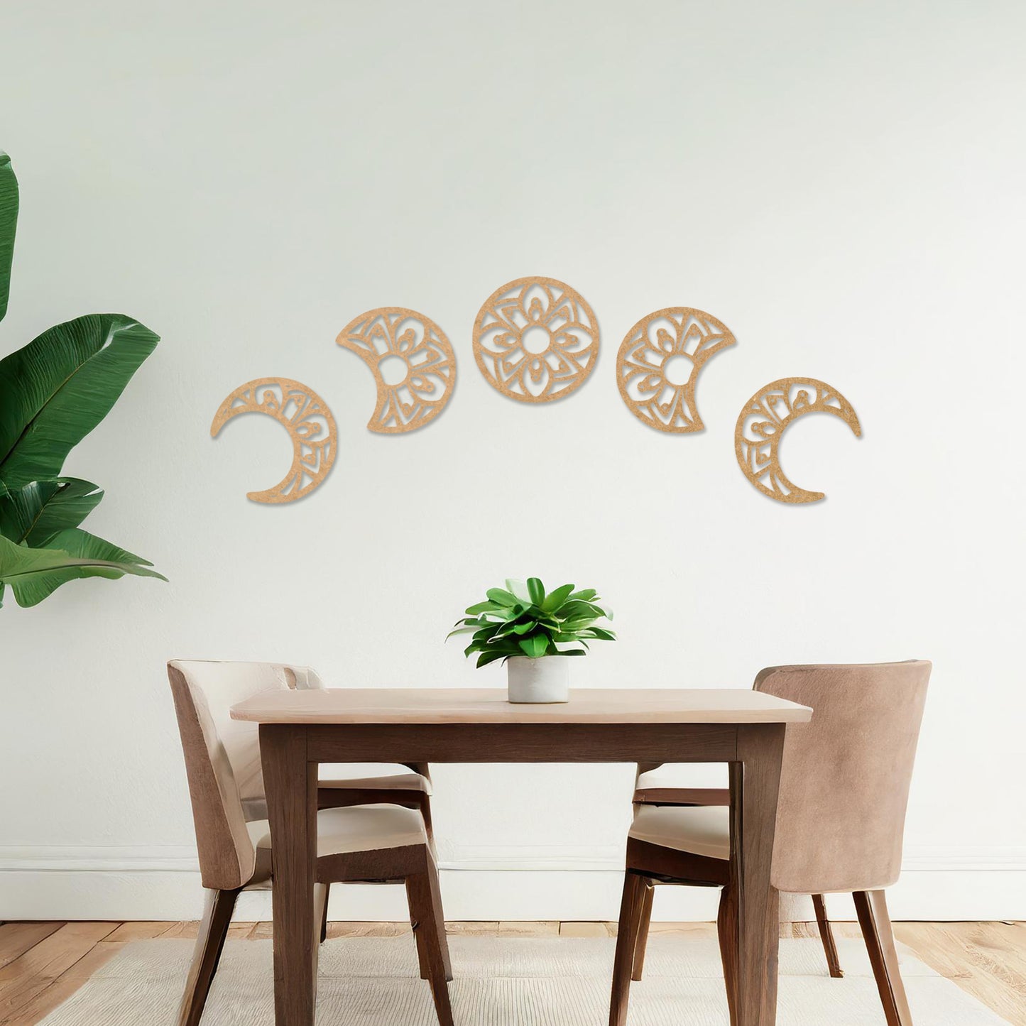 Mandala Moon Phases Wooden Wall Art - Spiritual Lunar Design for Living Room