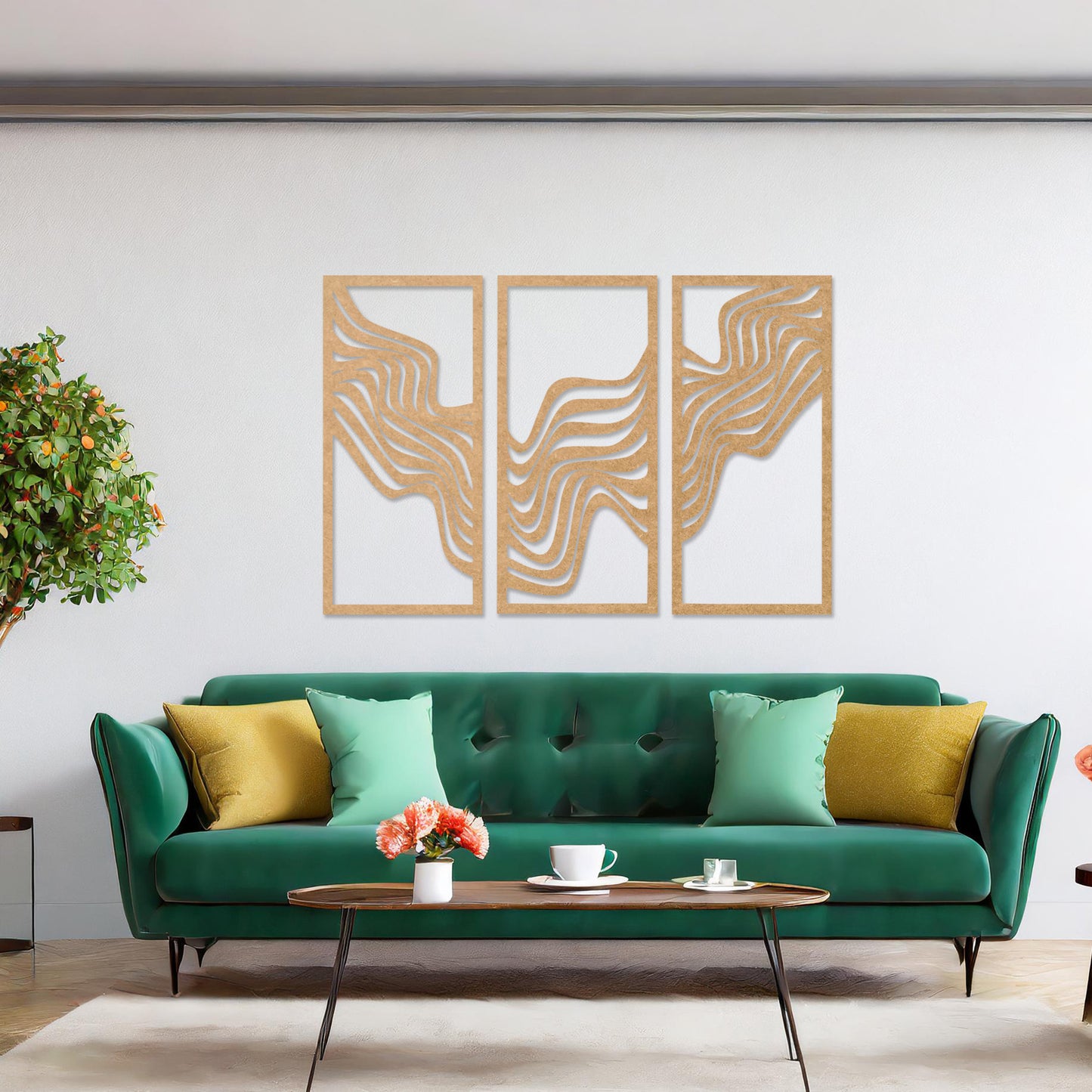 Wooden Abstract Waves Wall Art Set Hanging Modern Home Decoration