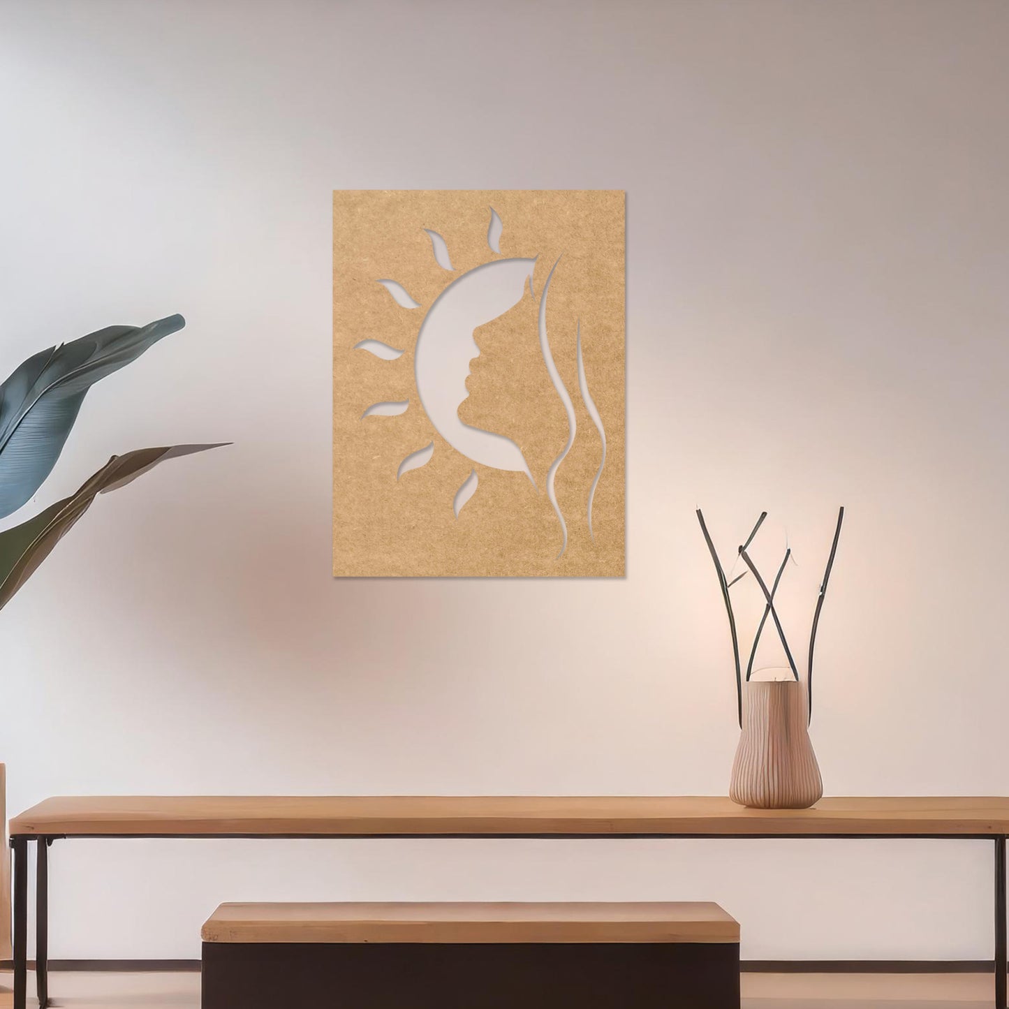 Modern Woman in Sun Wooden Wall Art - Elegant Solar Bedroom Decor