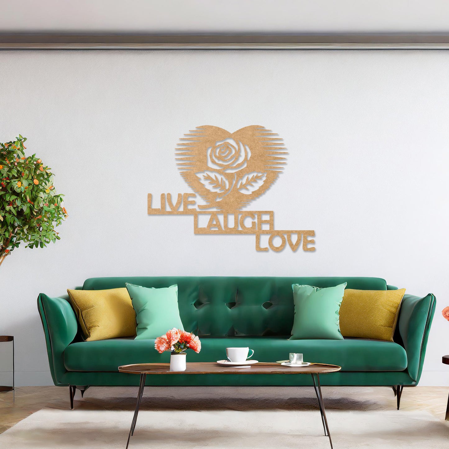 Live, Laugh, Love Rose Art - Heart Shaped Wooden Elegance for Wall Decor