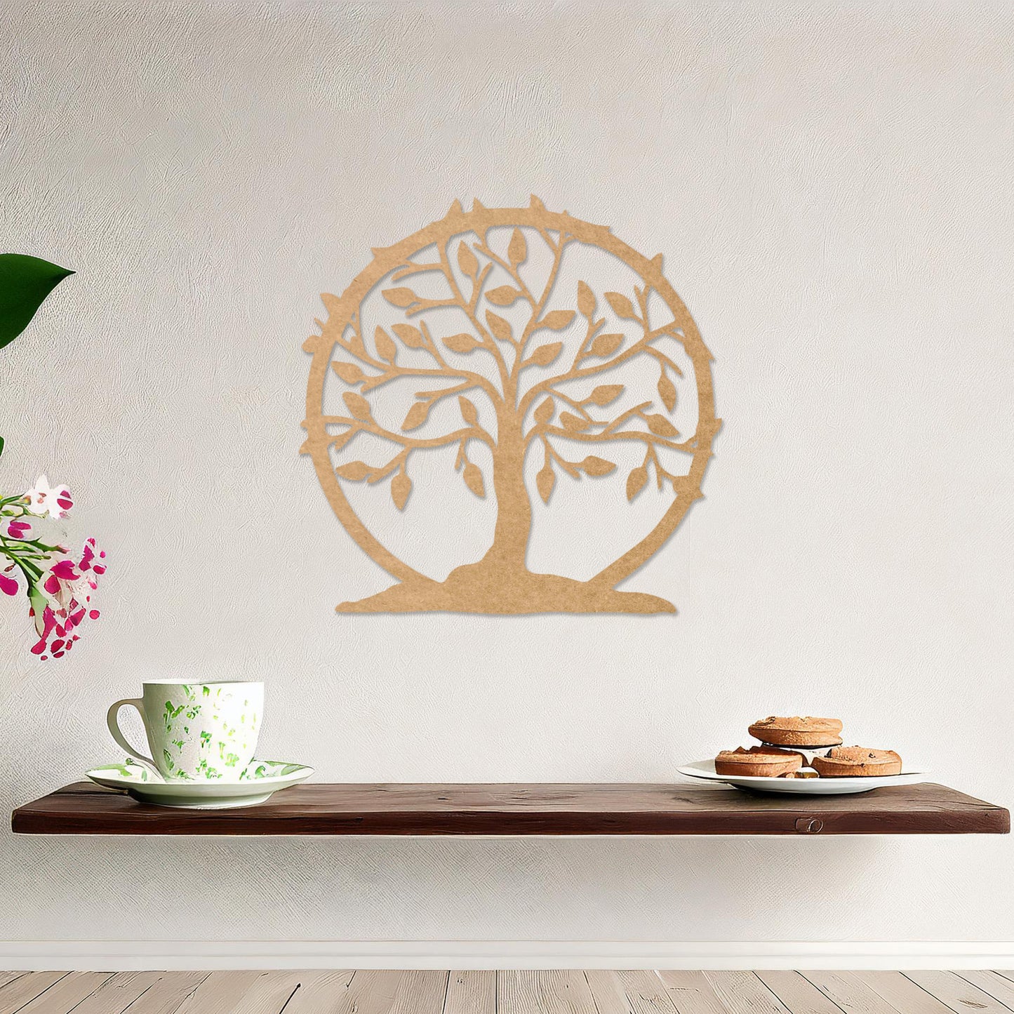 Round Tree of Life Wooden Wall Decor, Family Tree Wall Art, Modern Art