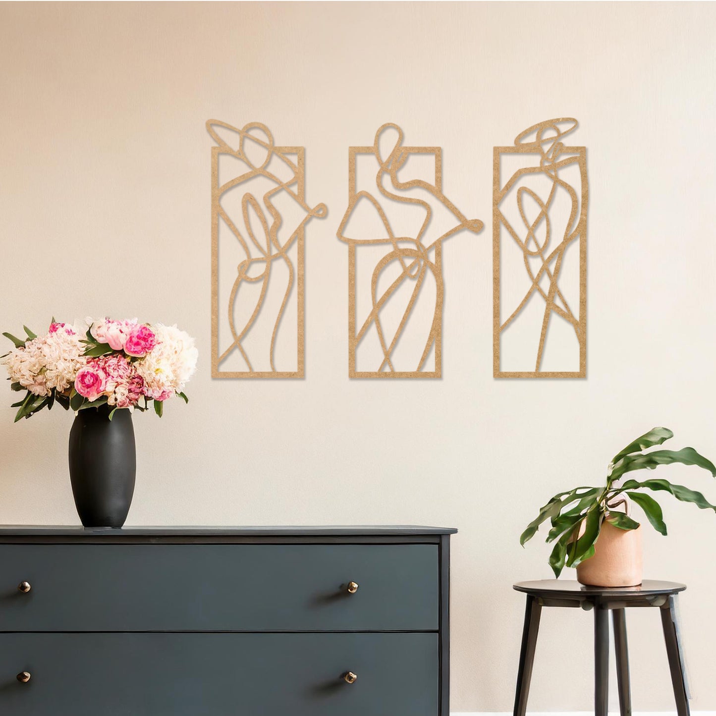 Wooden Women Sculpture Wall Art Modern Home Decoration Living Room Wall Art