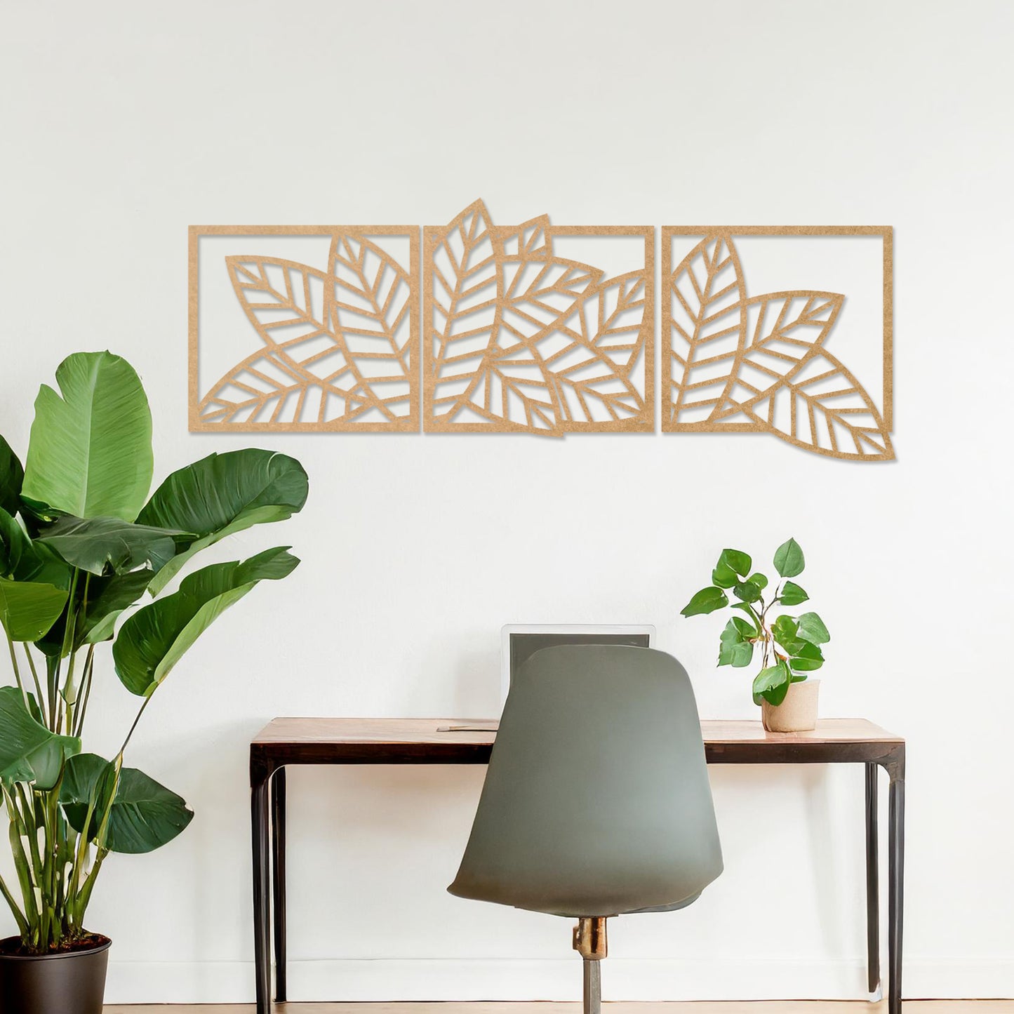 Wooden Leaf Wall Art 3 Panelled Hanging Modern Contemporary Living Room Art