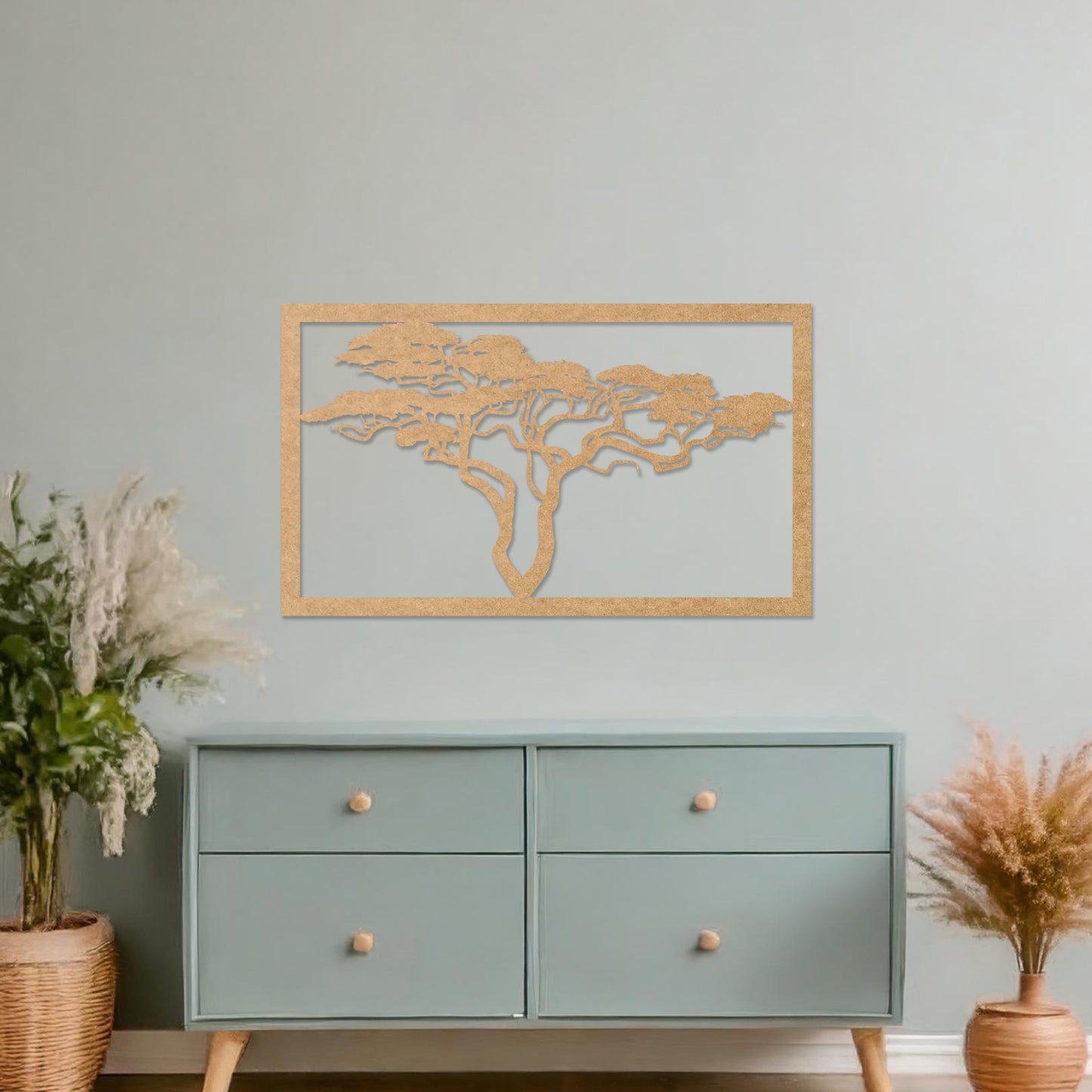 Wooden African Tree Wall Art Contemporary Living Room Hanging Decor