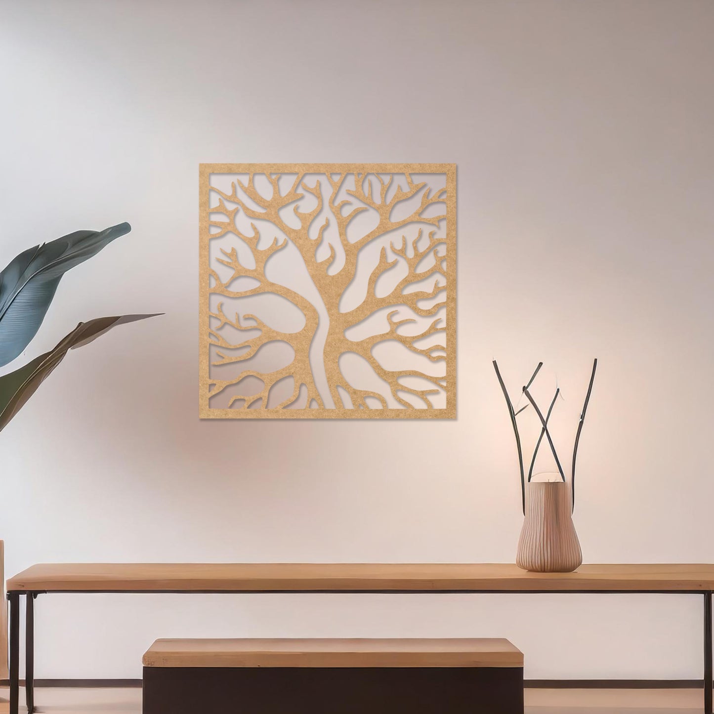 Bold Abstract Tree Branches Wooden Wall Art - Modern Forest Wall Panel