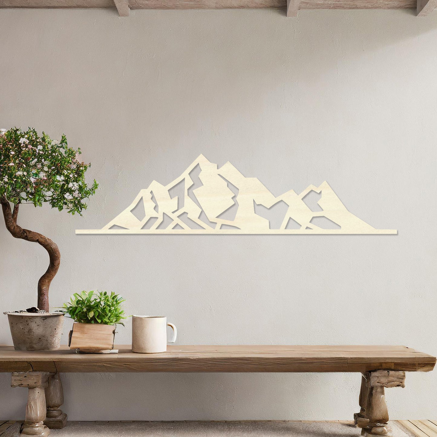 Minimalist Mountain Range Wooden Wall Art - Geometric Alpine Room Decor