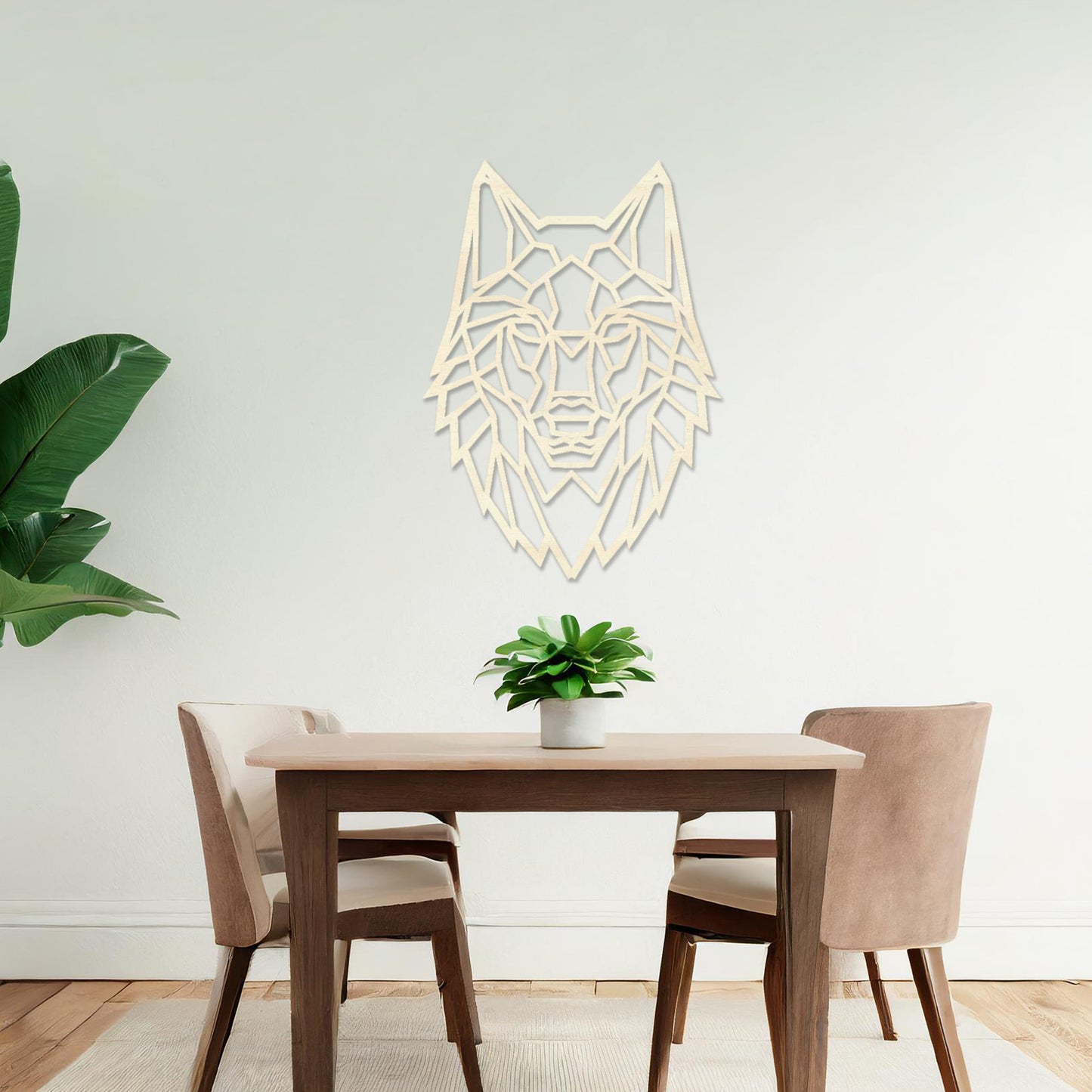 Geometric Wolf Wooden Wall Art - Abstract Animal Design, Contemporary Decor