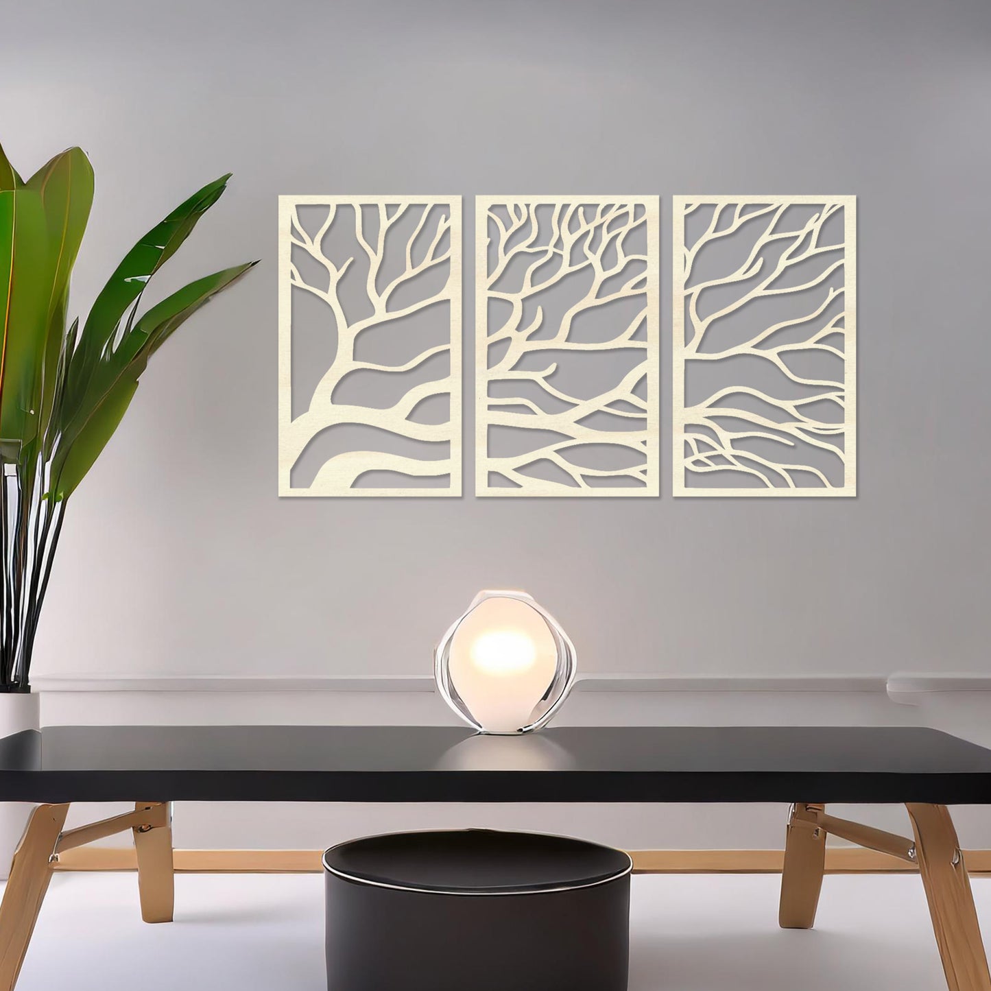 Abstract Tree Branches Triptych Wooden Wall Art Decor - Modern Forest Panels