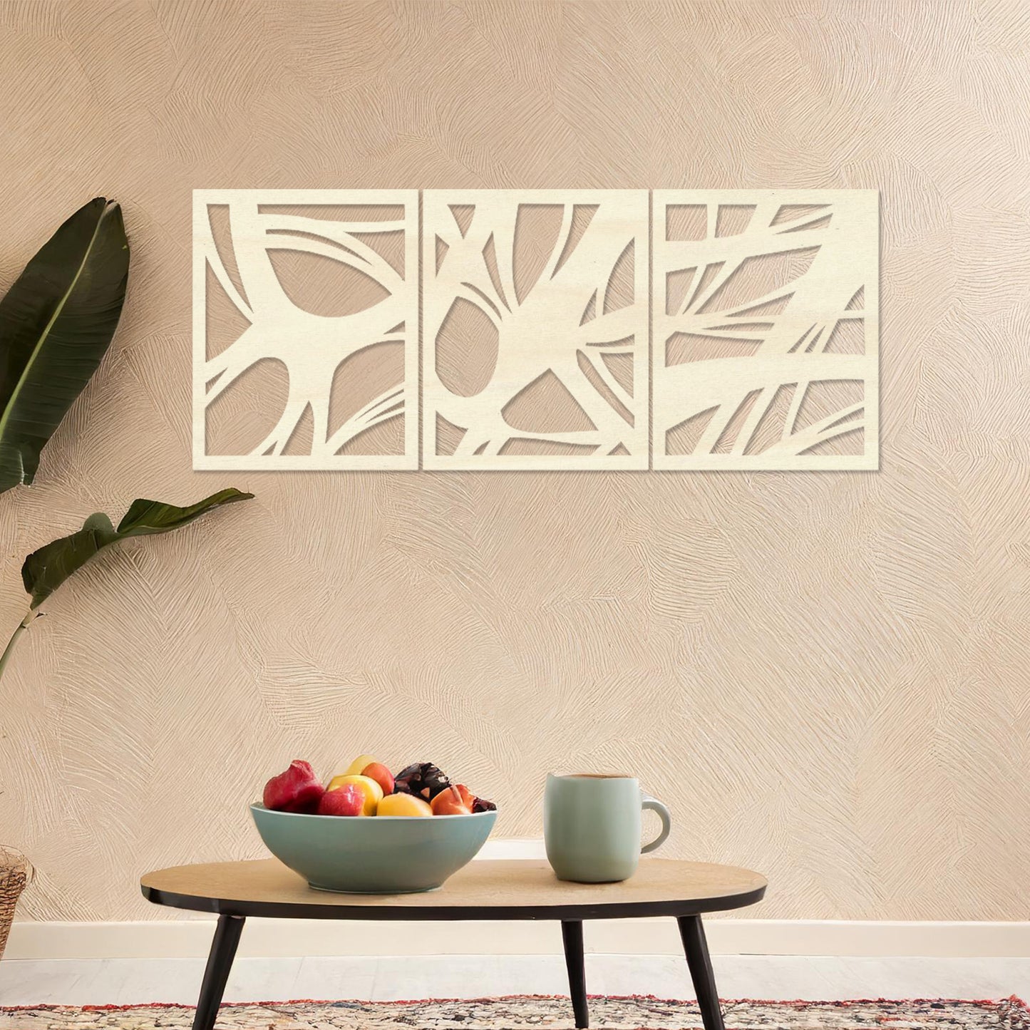 Triptych 3D Wooden Wall Panels Set - 3 Panel Modern Hanging Art Design