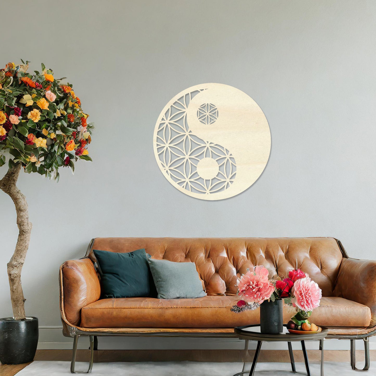 Contemporary Yin Yang Wooden Wall Art Decor - Geometric Balance Symbol