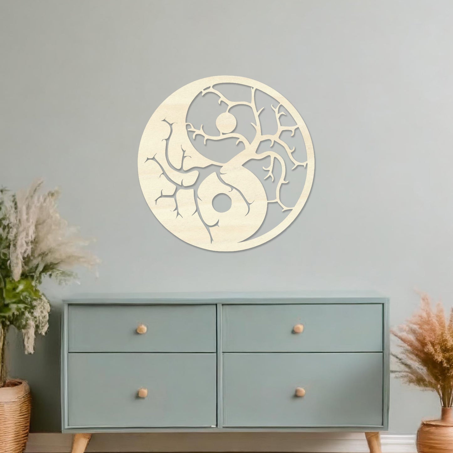 Yin Yang Tree of Life Circular Wooden Wall Art - Yoga Studio Decor