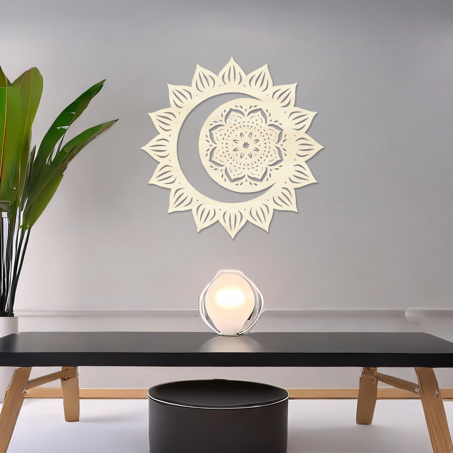 Celestial Harmony Sun Moon Mandala Wooden Wall Art - Bohemian Decor