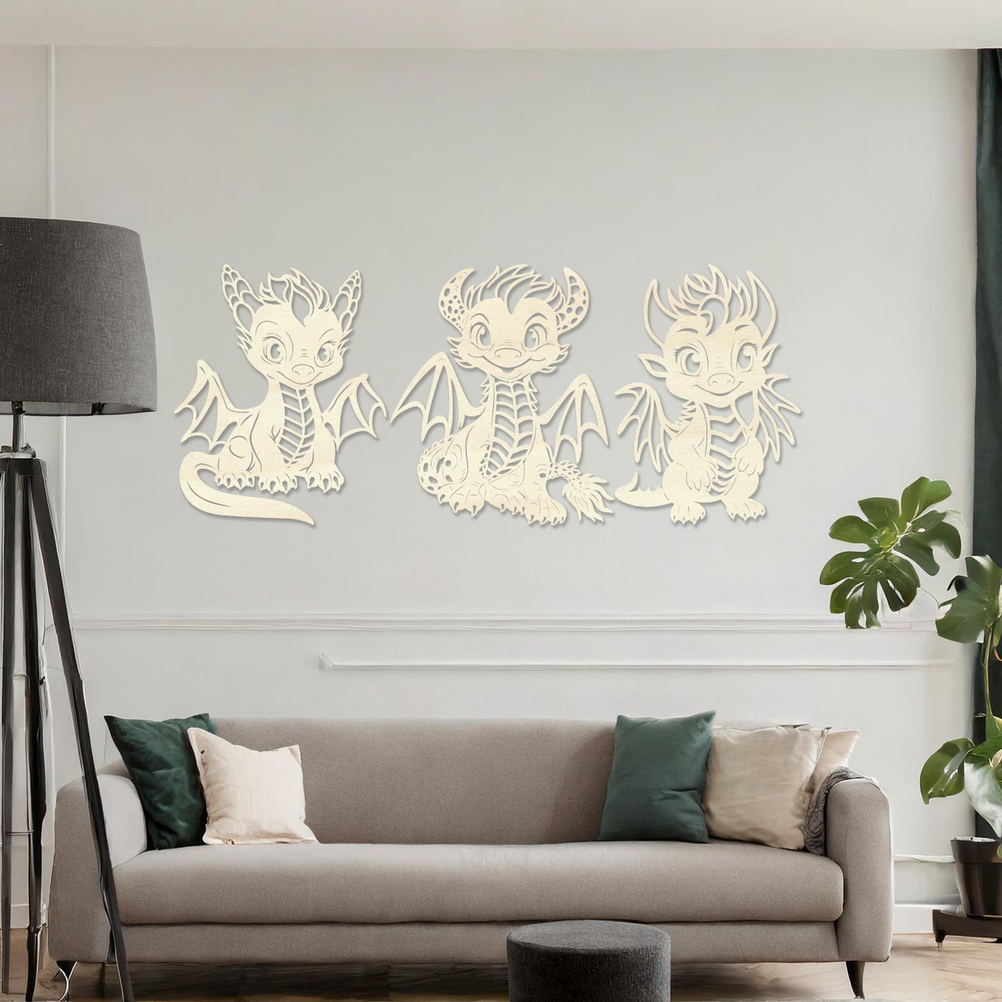 Adorable Dragon Trio Wooden Wall Art - Charming Wall Decor for Kids