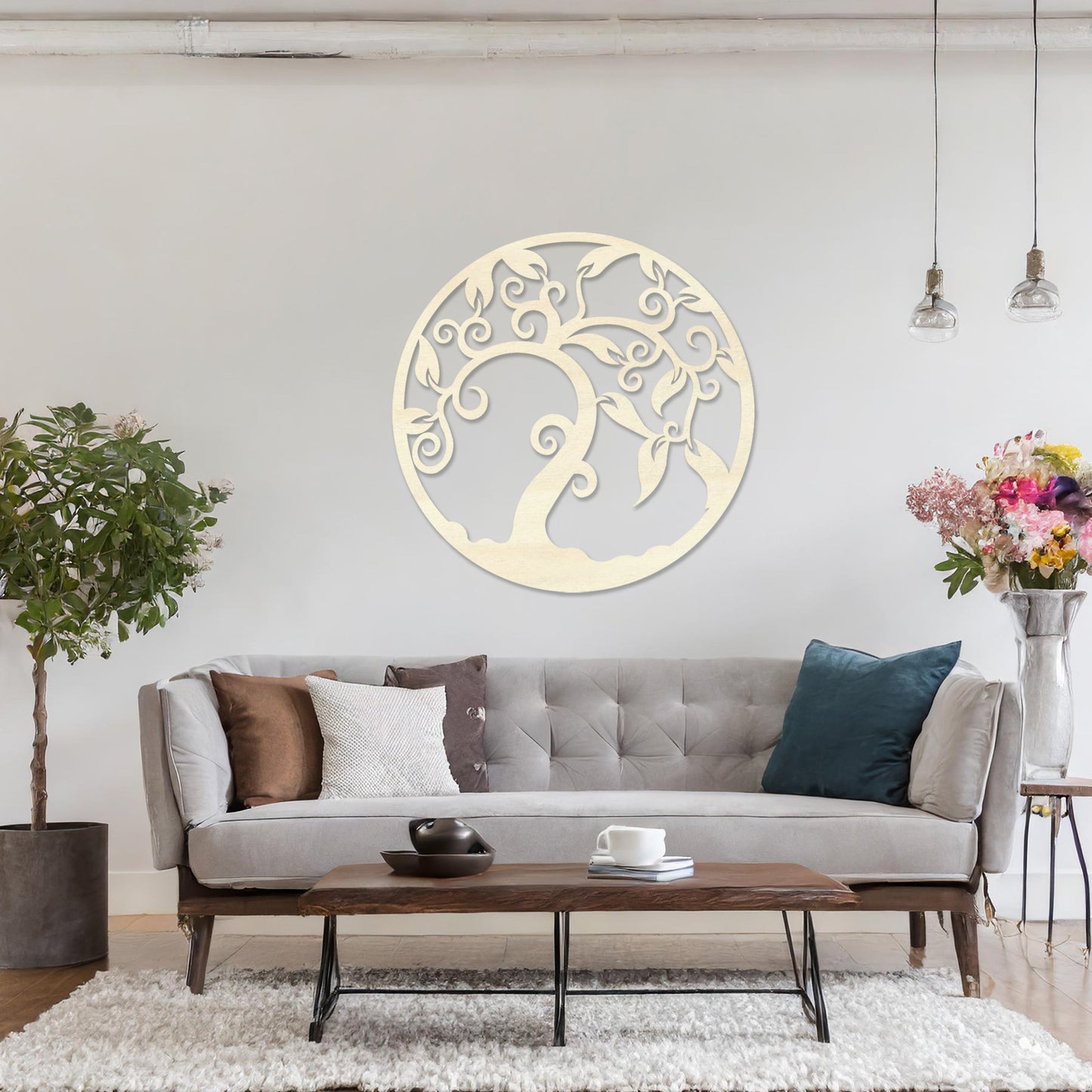 Wooden Tree of Life Wall Art Round Hanging Contemporary Living Room Art