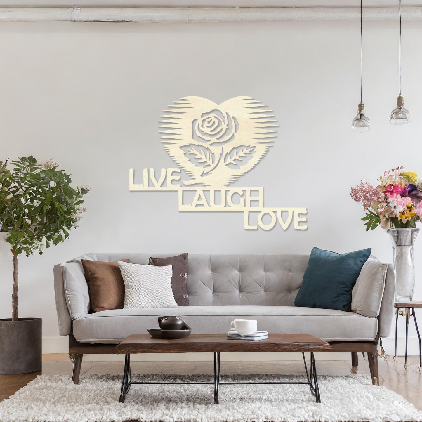 Live, Laugh, Love Rose Art - Heart Shaped Wooden Elegance for Wall Decor