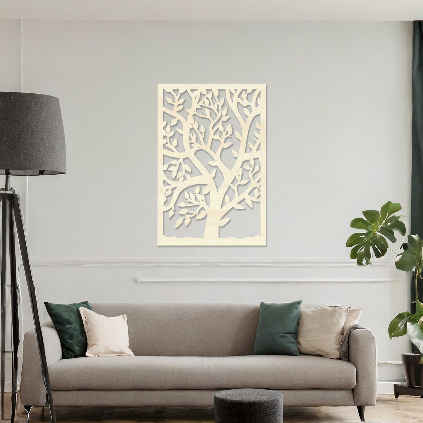 Wooden Tree Art in Rectangular Frame - Detailed Leaf Design for Home Decor