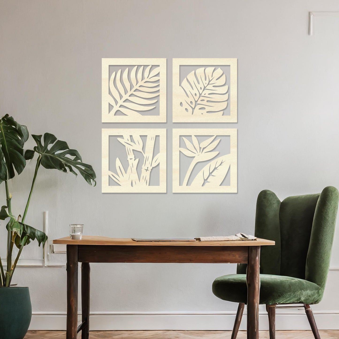 Wooden Tropical Leaves Wall Art Hanging Modern Contemporary Art