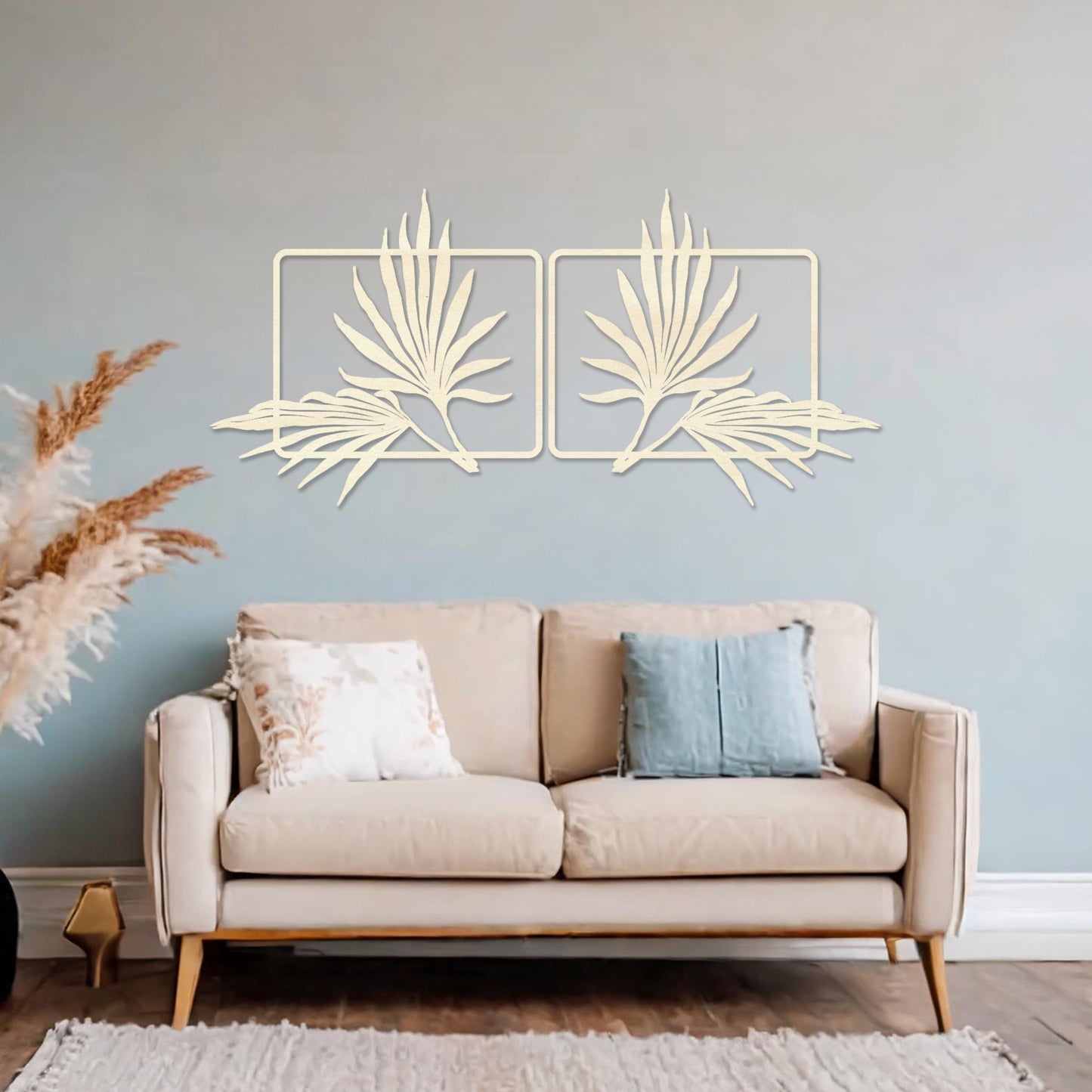 Tropical Palm Leaves Wood Wall Art Set - Elegant Dual Panel Wall Decor