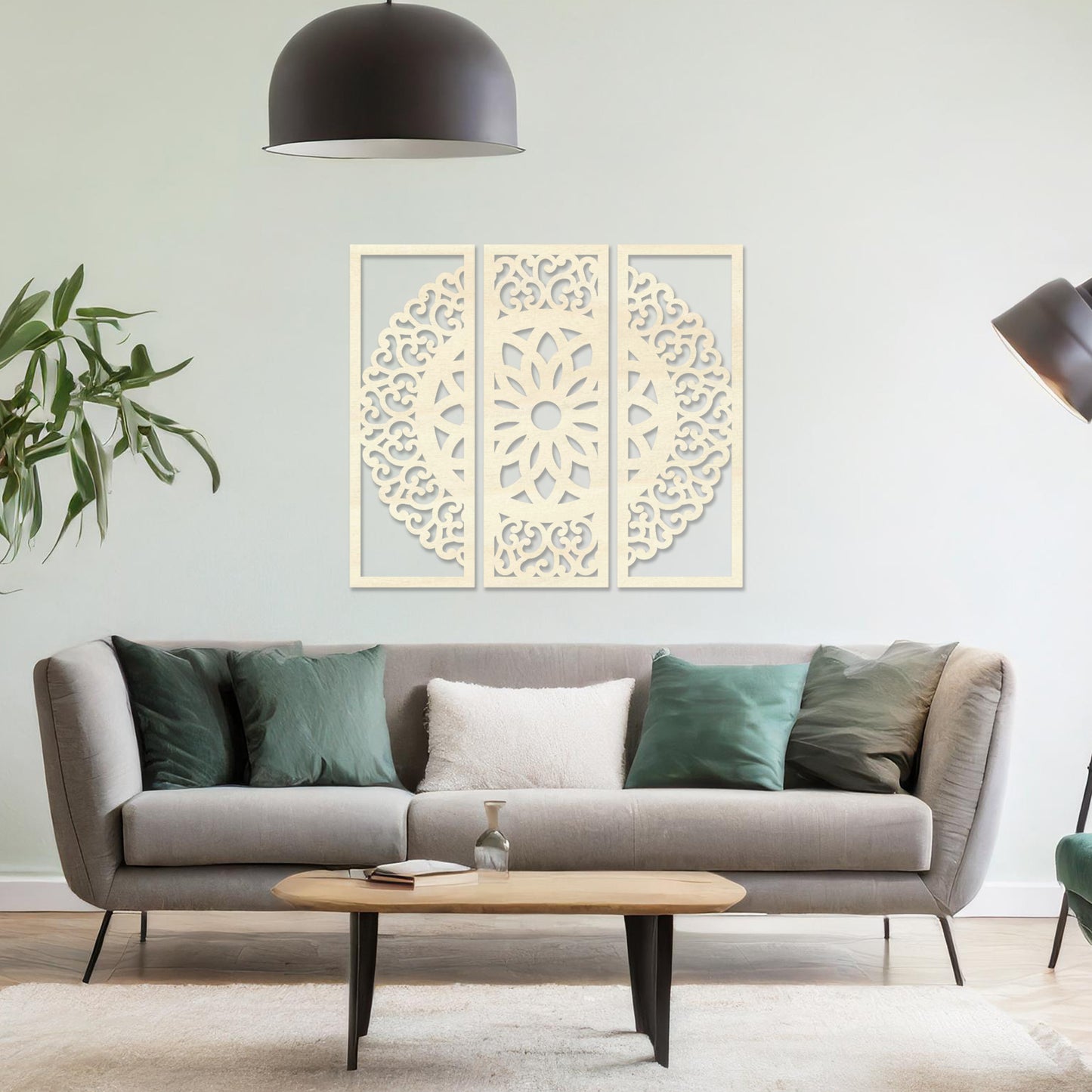 Intricate Mandala Wooden Wall Art Set - Filigree Design Triptych