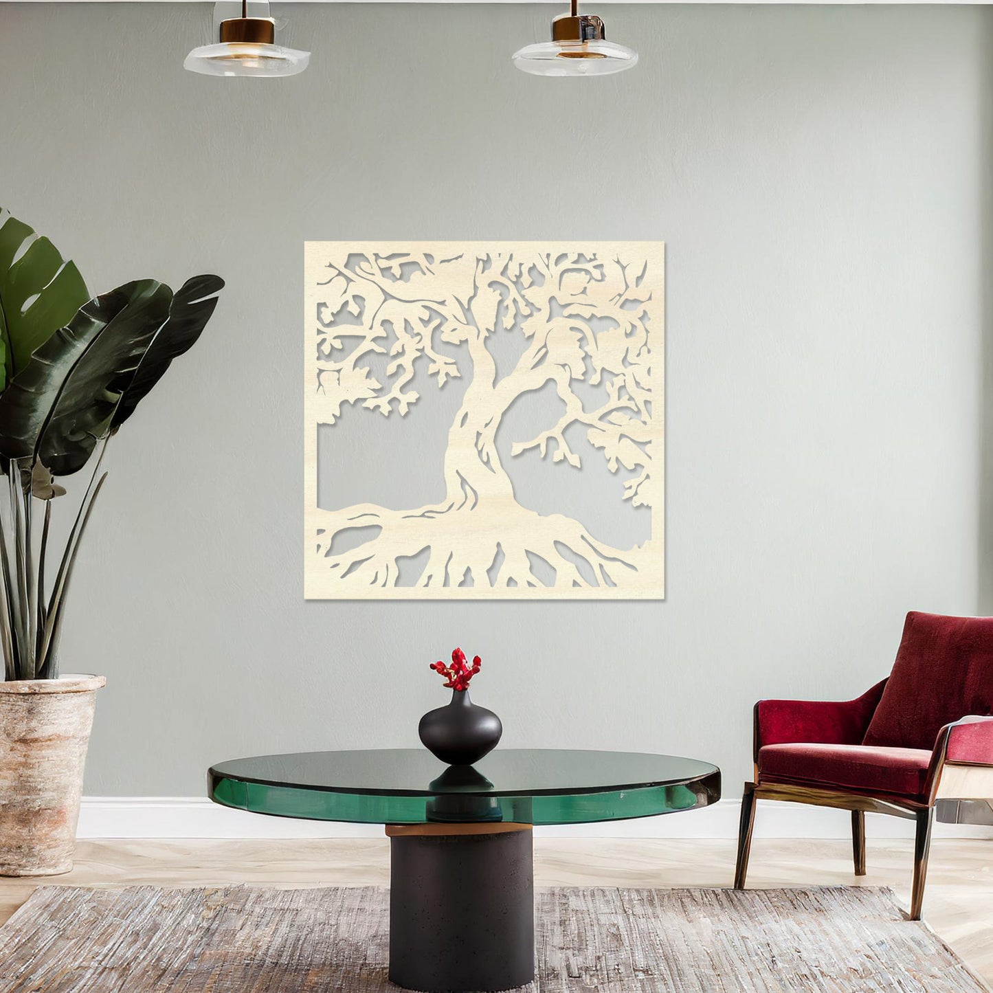 Intricate Tree of Life Wooden Wall Art - Square Framed Rustic Decor