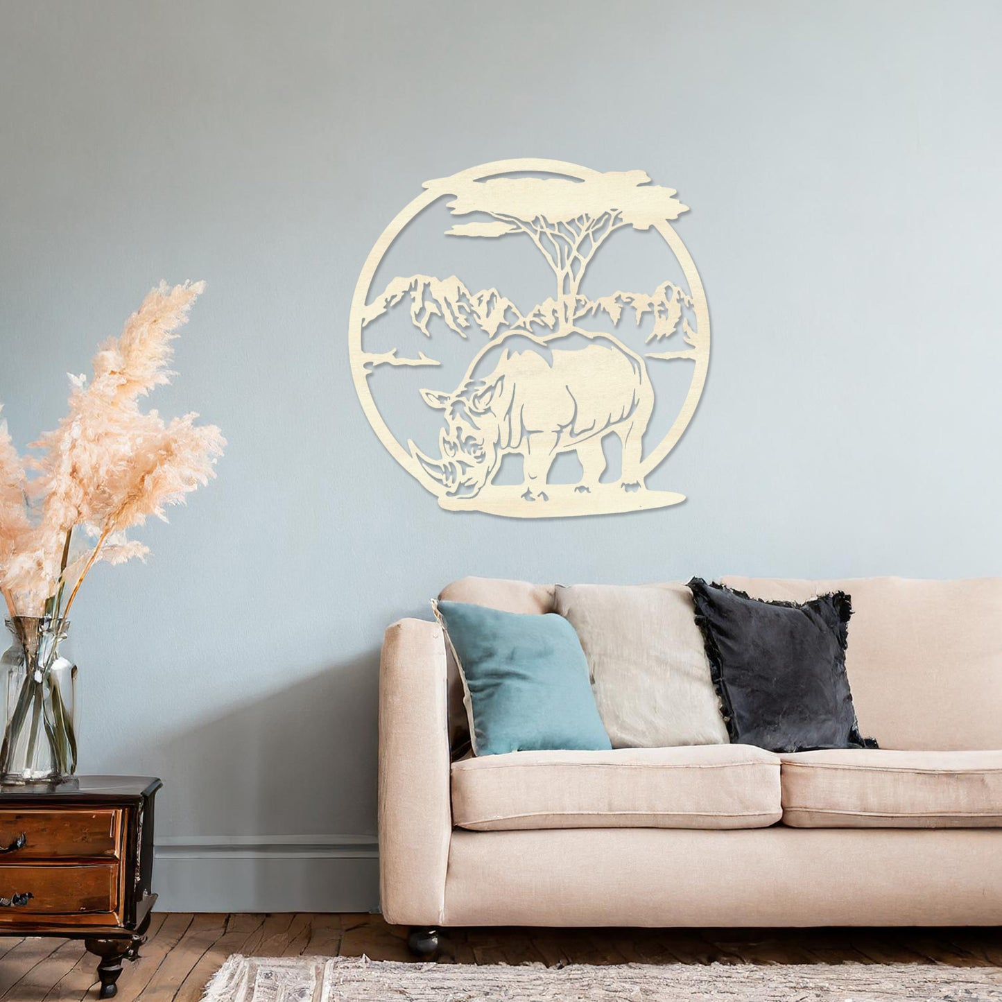 Wooden Rhino Wall Art Hanging Modern Contemporary Wall Art for Living Room