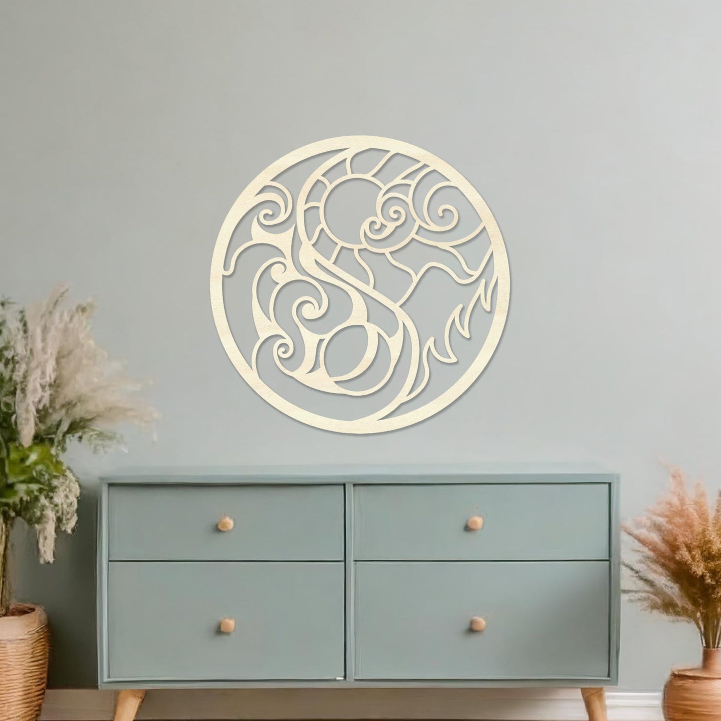 Sun and Waves Circular Swirls Wooden Wall Art - Elemental Decor