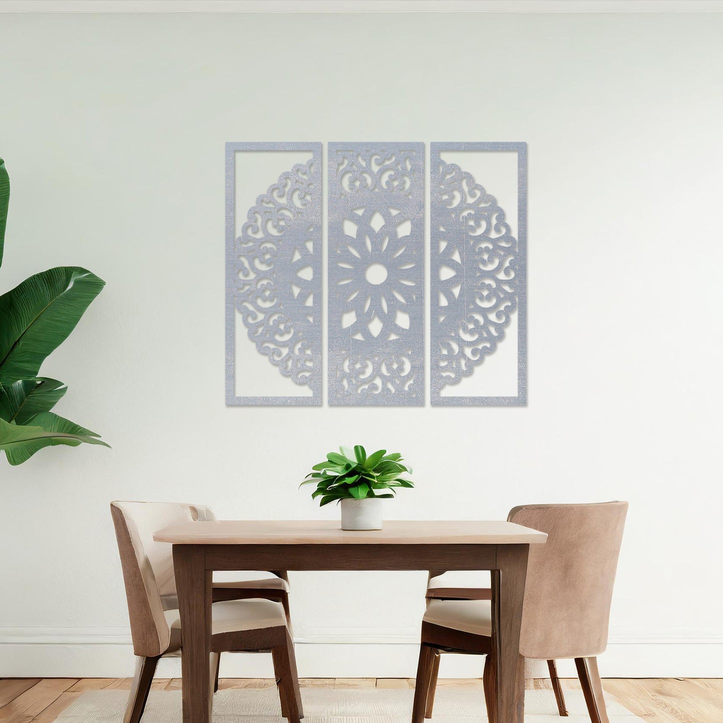 Intricate Mandala Wooden Wall Art Set - Filigree Design Triptych