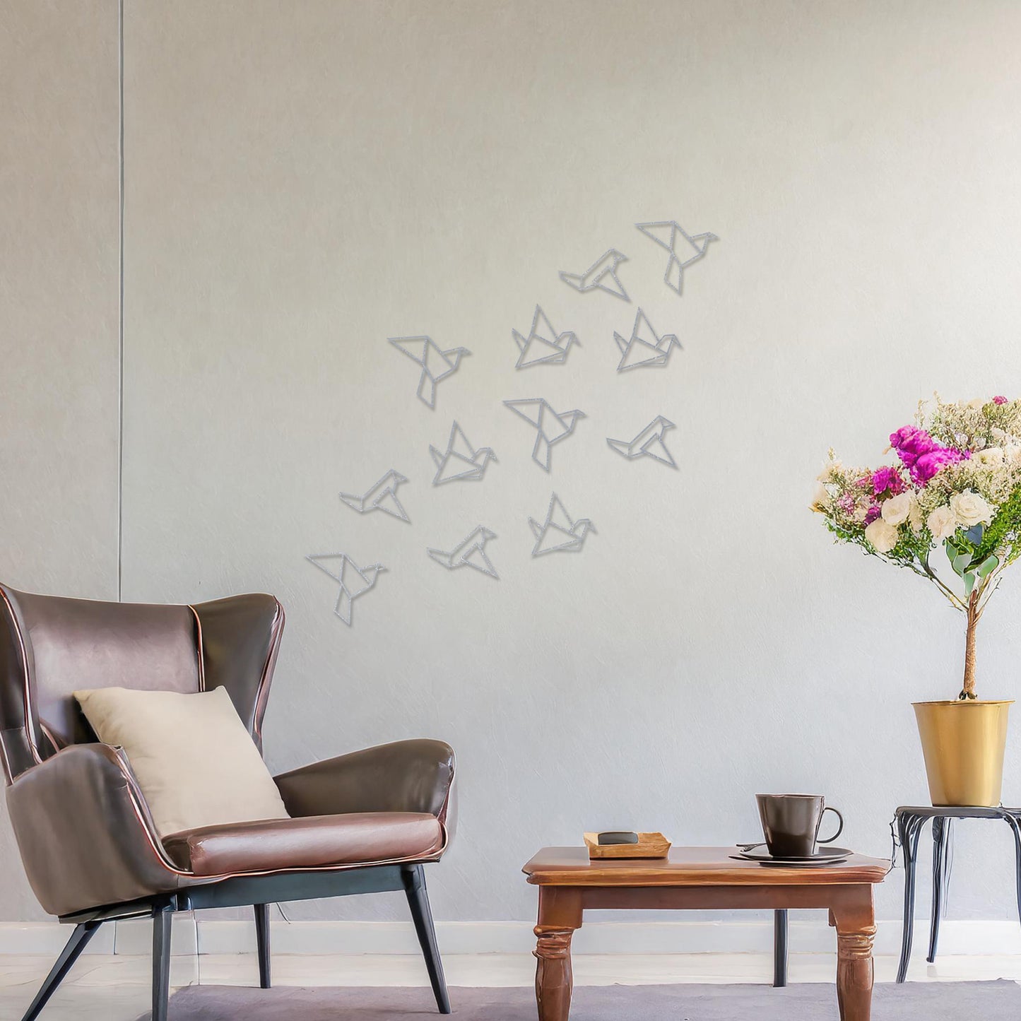 Geometric Flock of Birds Origami Cranes Modern Decoration Wooden Wall Art