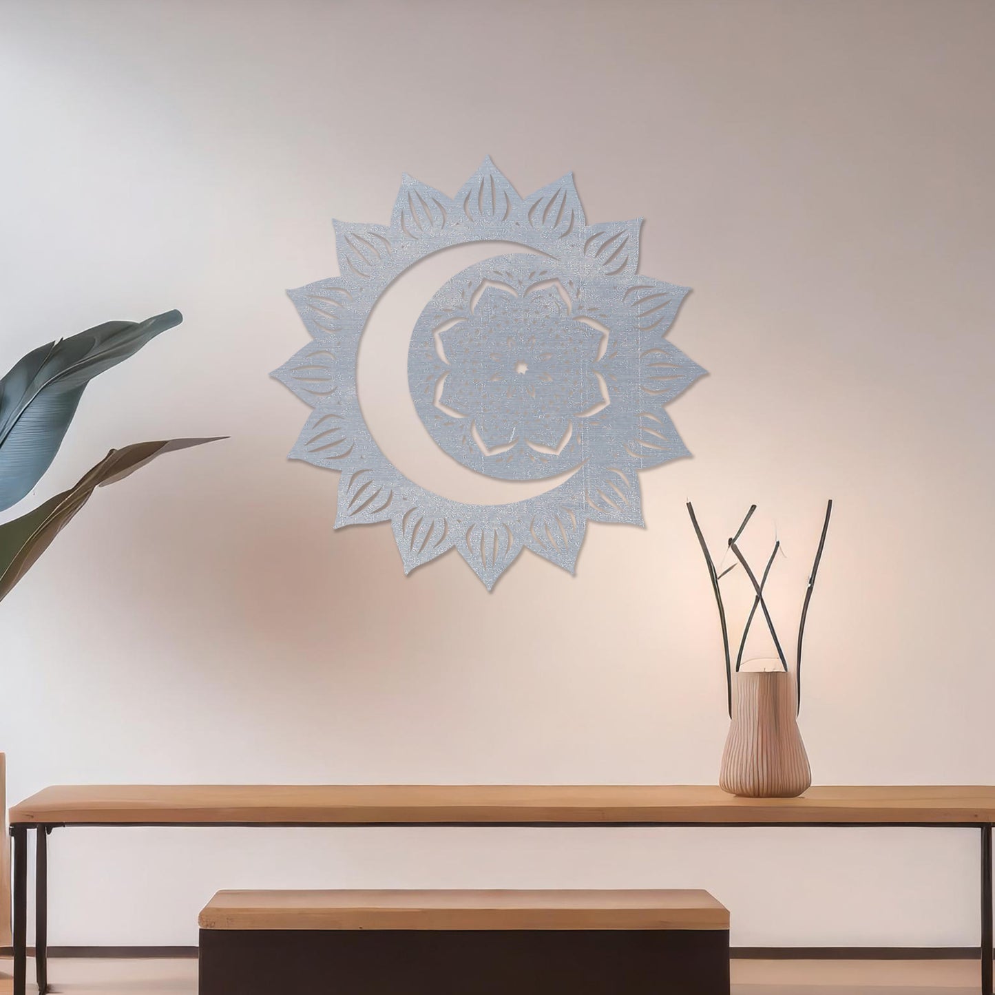 Celestial Harmony Sun Moon Mandala Wooden Wall Art - Bohemian Decor