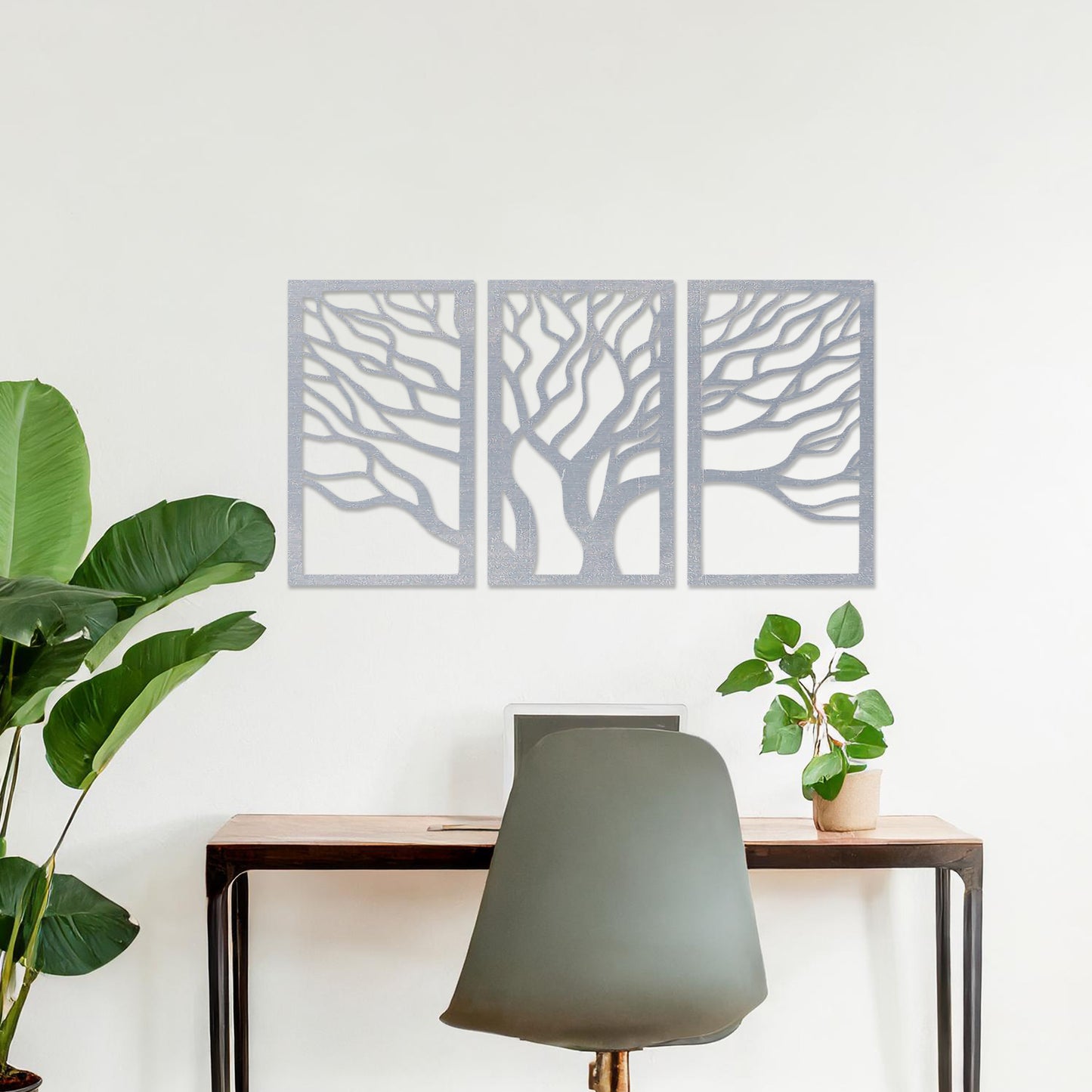 Abstract Tree Triptych Wooden Wall Art Set - Modern Forest Decor