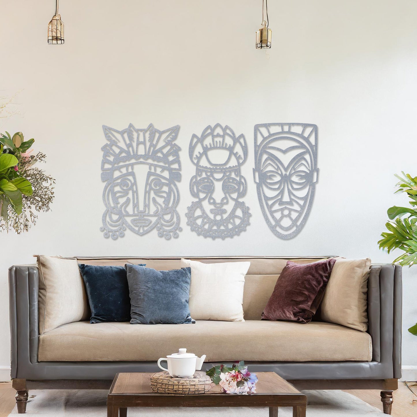 Indigenous Tribal Masks Wooden Wall Art Collection - Unique Cultural Decor