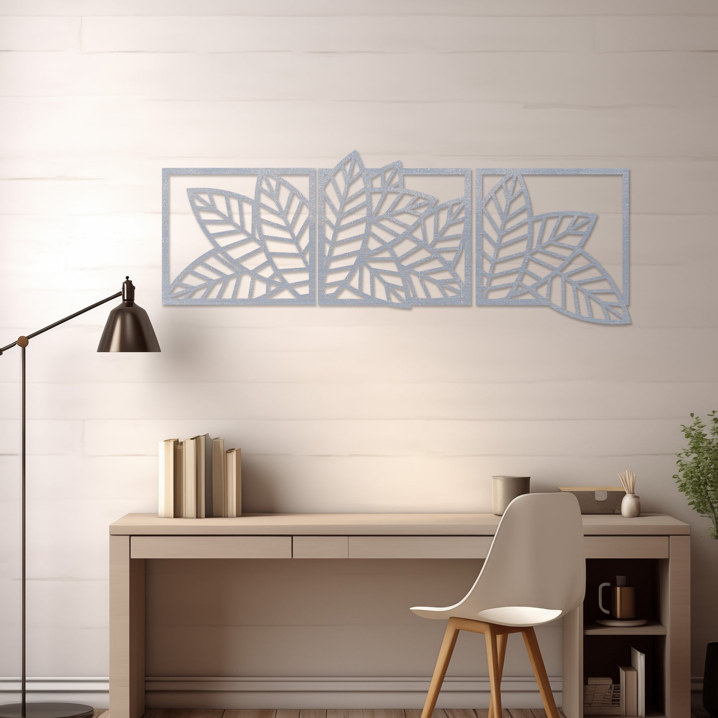 Wooden Leaf Wall Art 3 Panelled Hanging Modern Contemporary Living Room Art