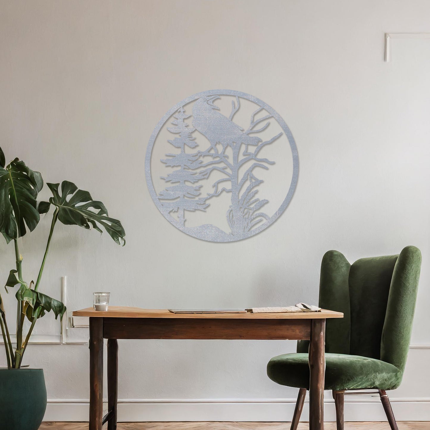 Circular Raven on Tree Wooden Wall Art - Striking and Unique Modern Art