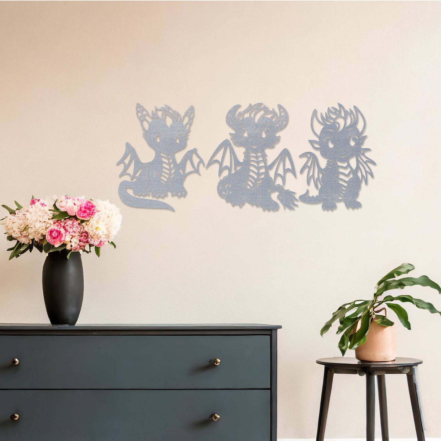 Adorable Dragon Trio Wooden Wall Art - Charming Wall Decor for Kids