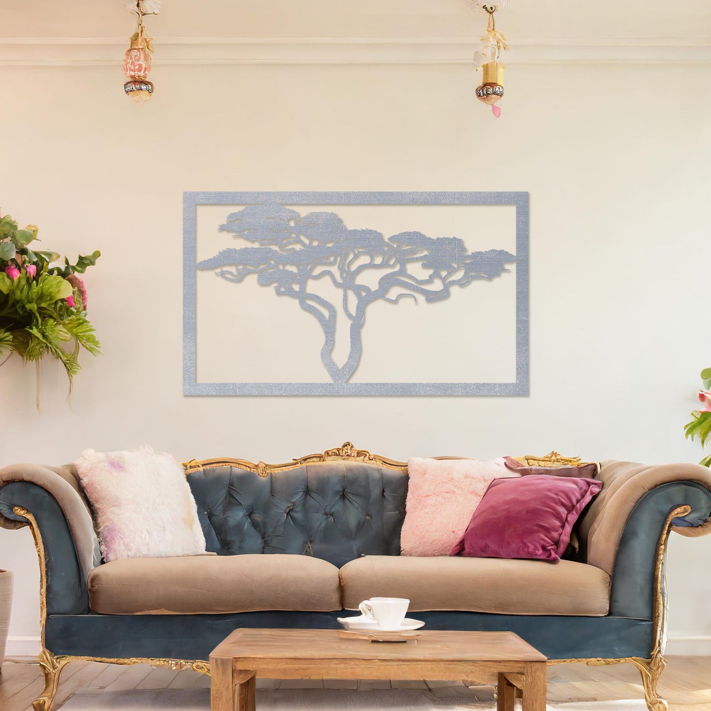 Wooden African Tree Wall Art Contemporary Living Room Hanging Decor