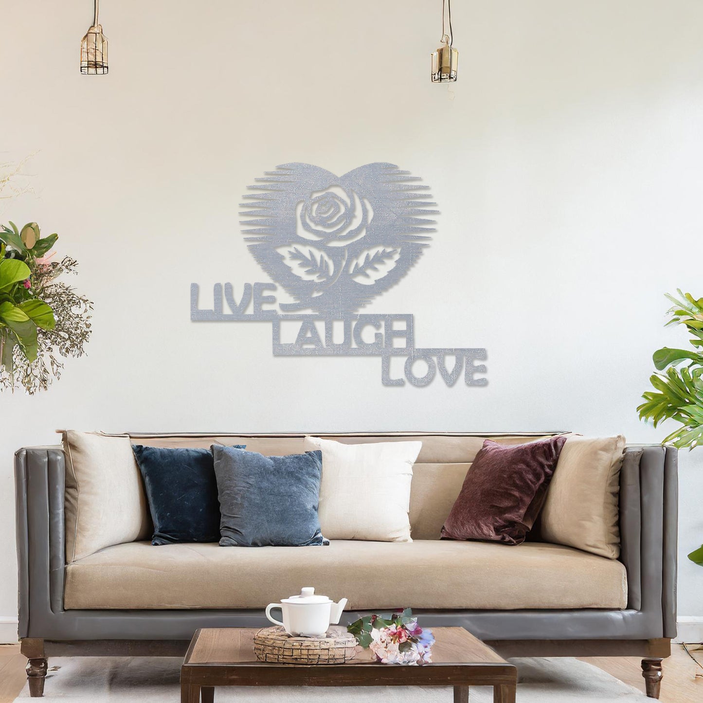 Live, Laugh, Love Rose Art - Heart Shaped Wooden Elegance for Wall Decor