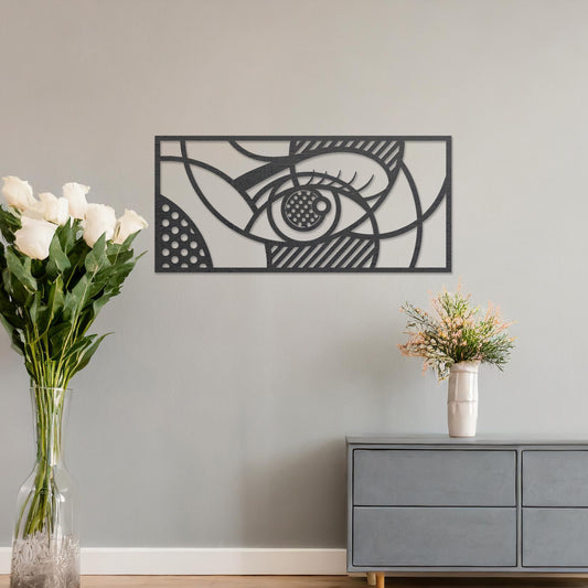 Contemporary Abstract Eye Wooden Wall Hanging Art - Geometric Framed Decor