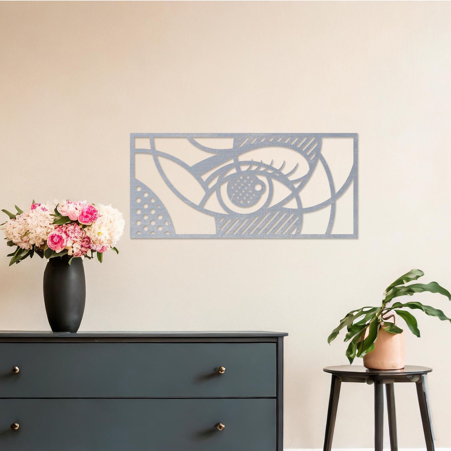 Contemporary Abstract Eye Wooden Wall Hanging Art - Geometric Framed Decor